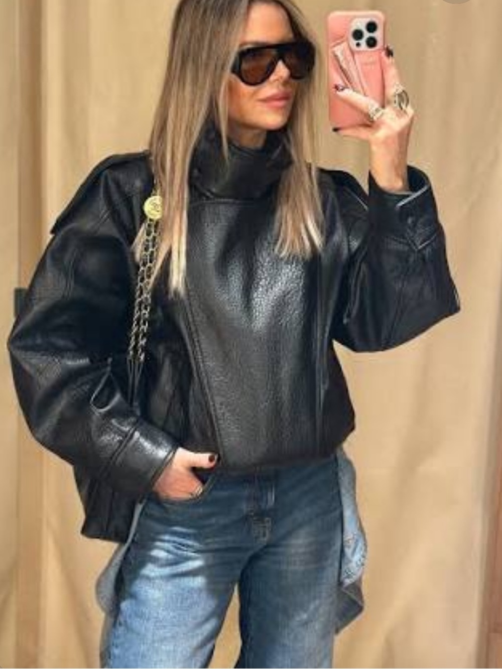 Zara Viral Funnel-Neck Faux Leather Jacket — Size S